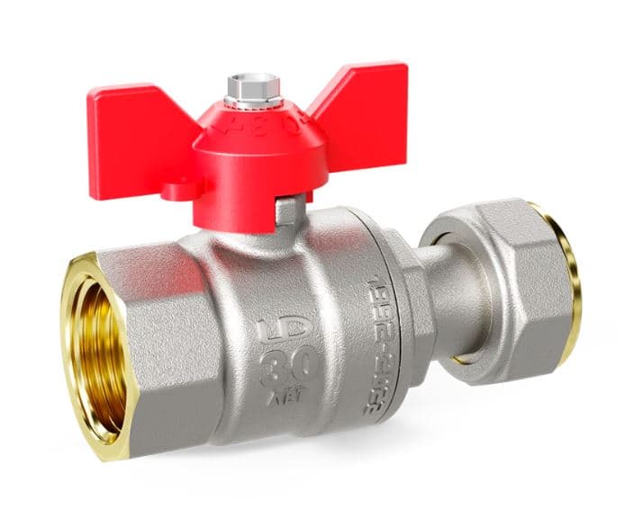 Кран шаровой LD Pride 1/2", ВР-накидная гайка, красн. бабочка, никель