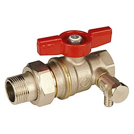Кран шаровой Giacomini DADO 3/4", ВР-"американка", с дренажем, красн. бабочка, никель