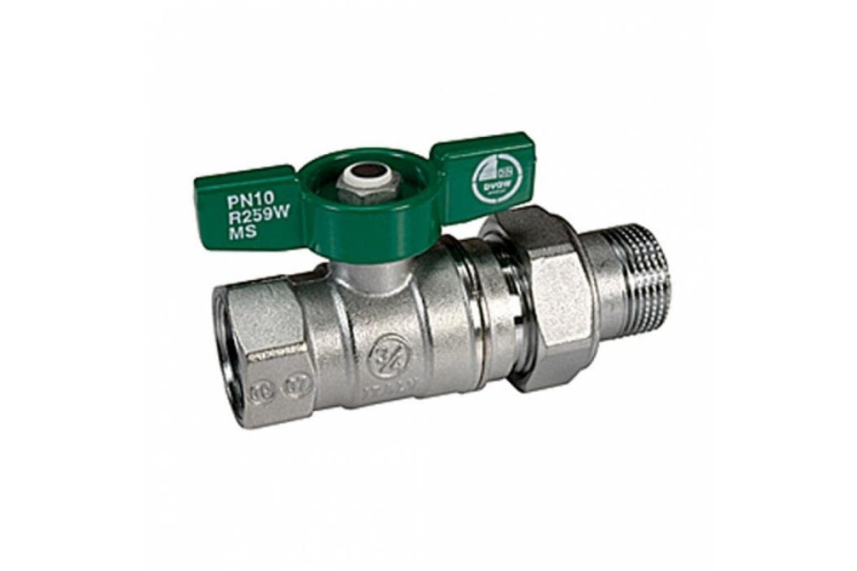 Кран шаровой Giacomini 3/4", ВР-"американка", зелен. бабочка, хром