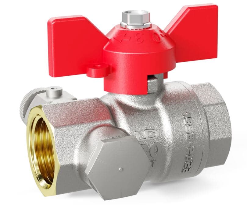 Кран шаровой LD Pride 1/2", ВР, с дренажем и воздухоотводчиком, красн. бабочка