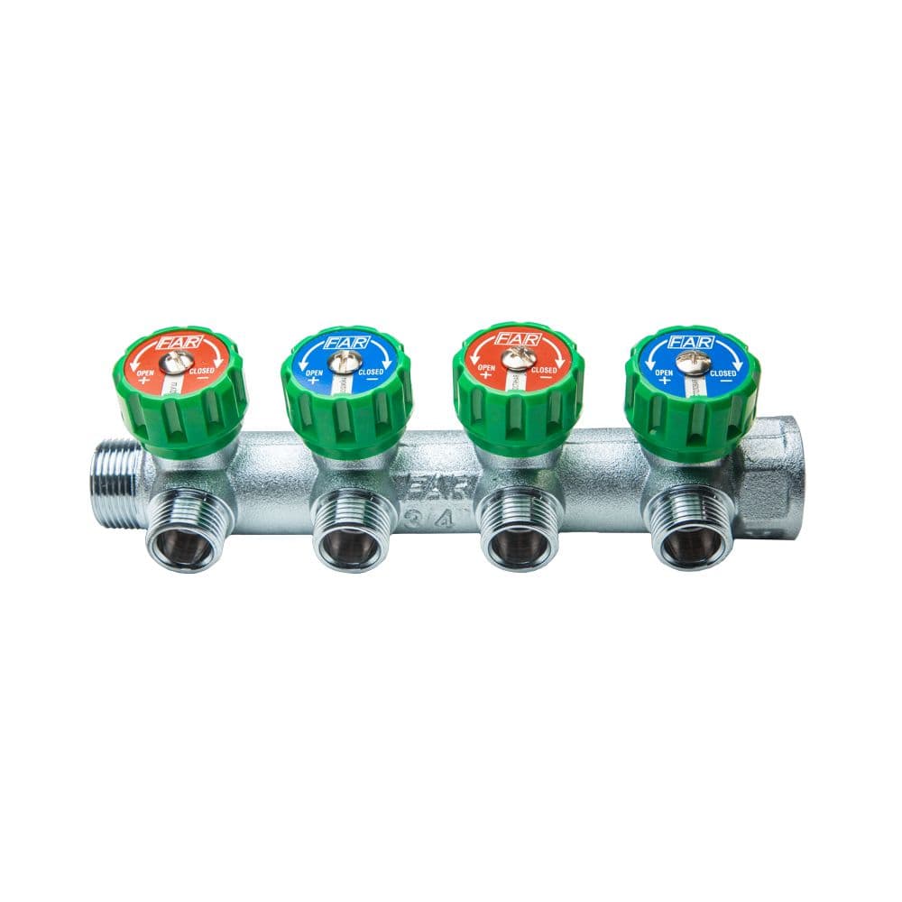 Коллектор регулирующий 3/4", ВР-НР, 4 отвода 1/2", НР, межосевое 45 мм FAR
