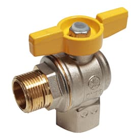 Кран шаровой Giacomini 1", ВР-НР, угловой, желт. бабочка, для газа, никель