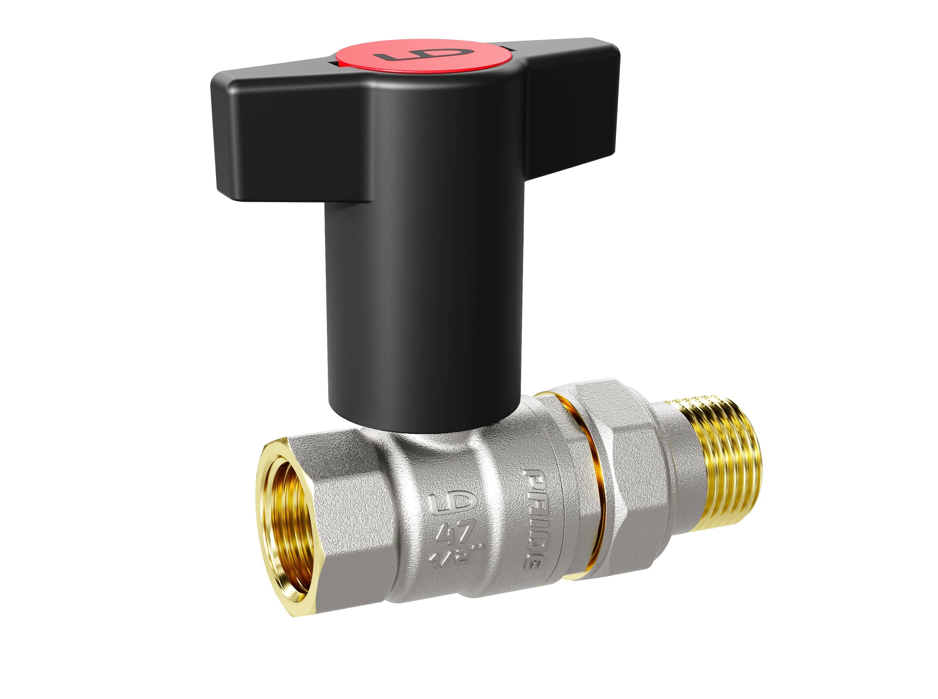 Кран шаровой LD Pride 3/4", ВР-"американка", черн. высокая ручка, никель