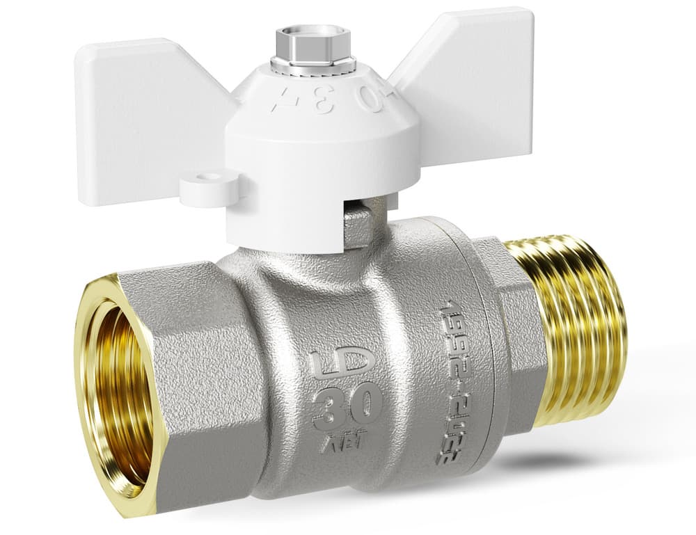 Кран шаровой LD Pride 3/4", ВР-НР, бел. бабочка, никель