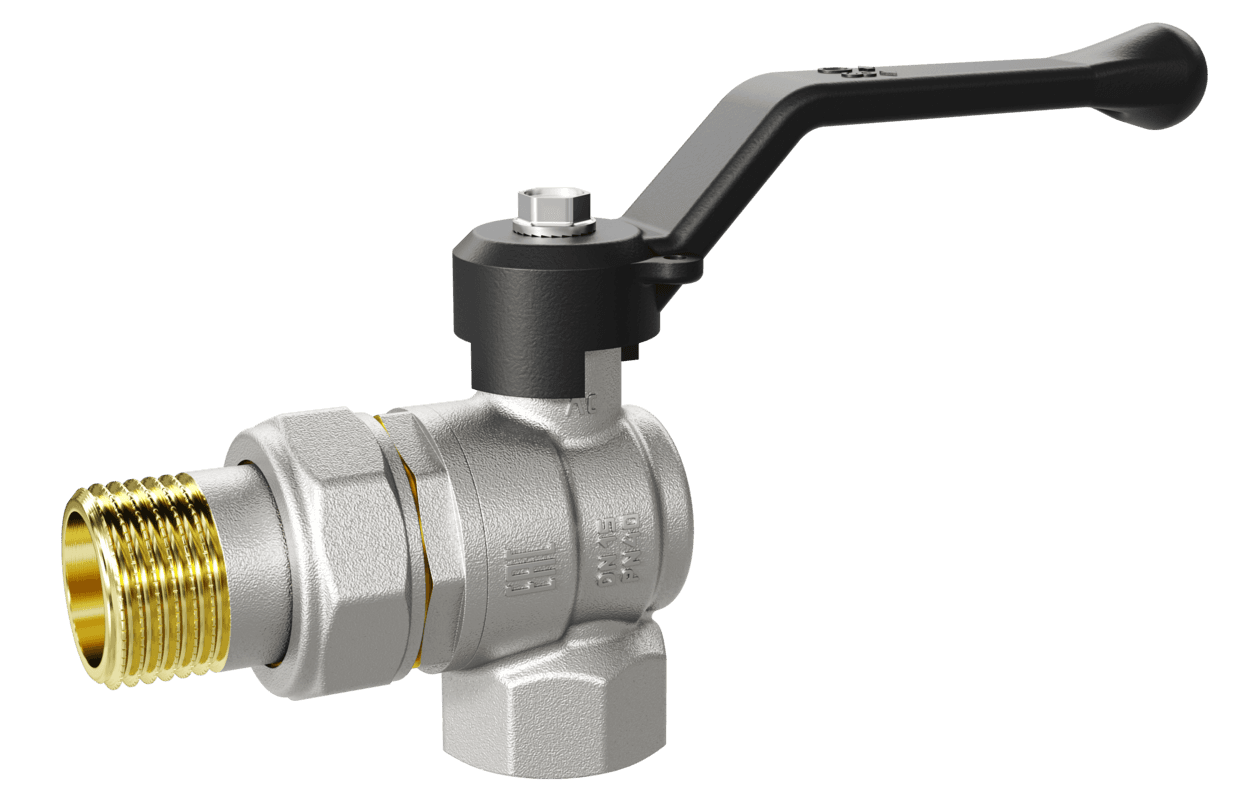 Кран шаровой LD Pride 1/2", ВР-"американка", угловой, черн. рычаг, никель