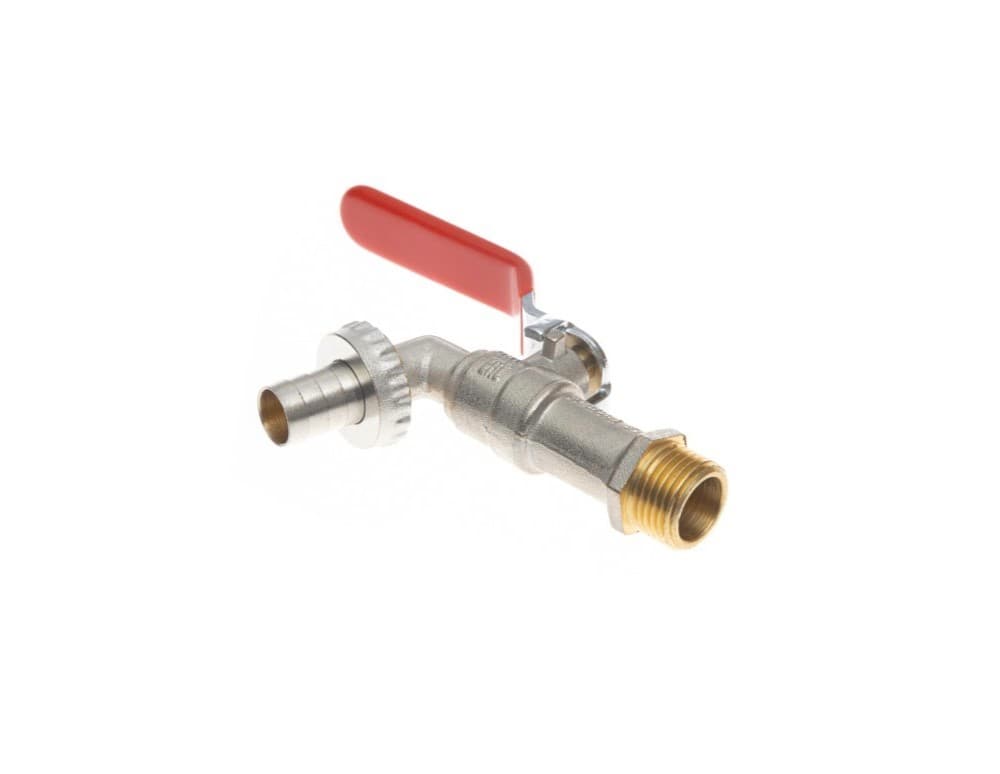 Кран шаровой Ridan 1/2", НР, для садового шланга, красн. рычаг, никель
