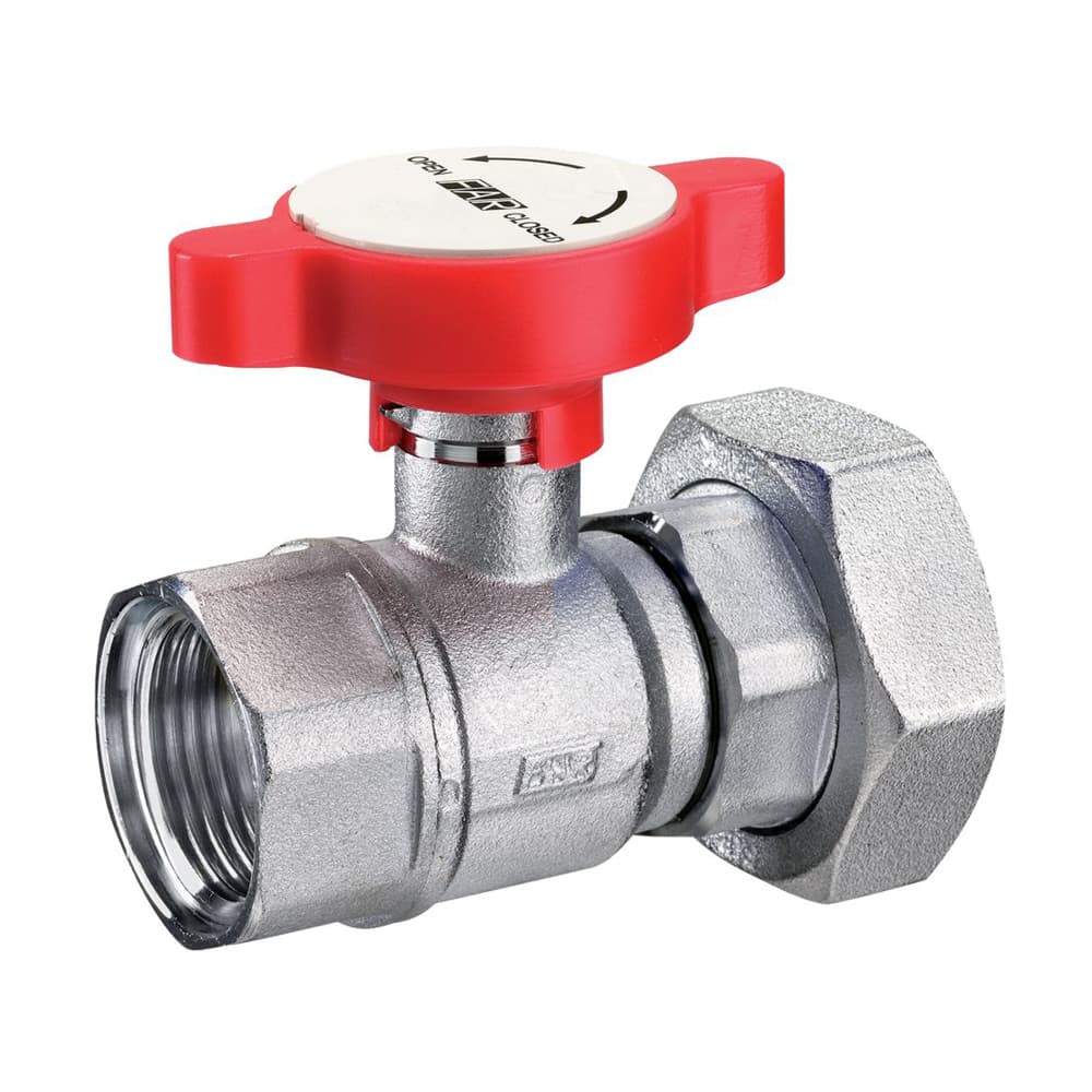 Кран шаровой FAR 1"-1 1/2", ВР-накидная гайка EPDM, син. бабочка под термометр, хром