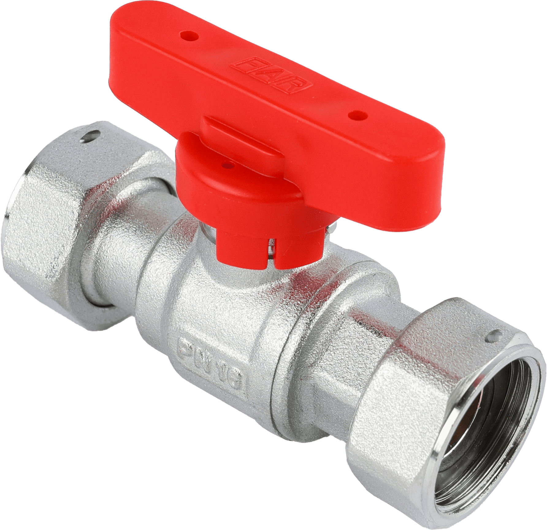 Кран шаровой FAR 3/4", накидные гайки EPDM, красн. бабочка, хром