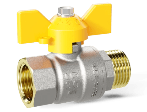 Кран шаровой LD Pride 1 1/4", ВР-НР, желт. бабочка, для газа никель