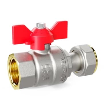 Кран шаровой LD Pride 3/4", ВР-накидная гайка, красн. бабочка, никель