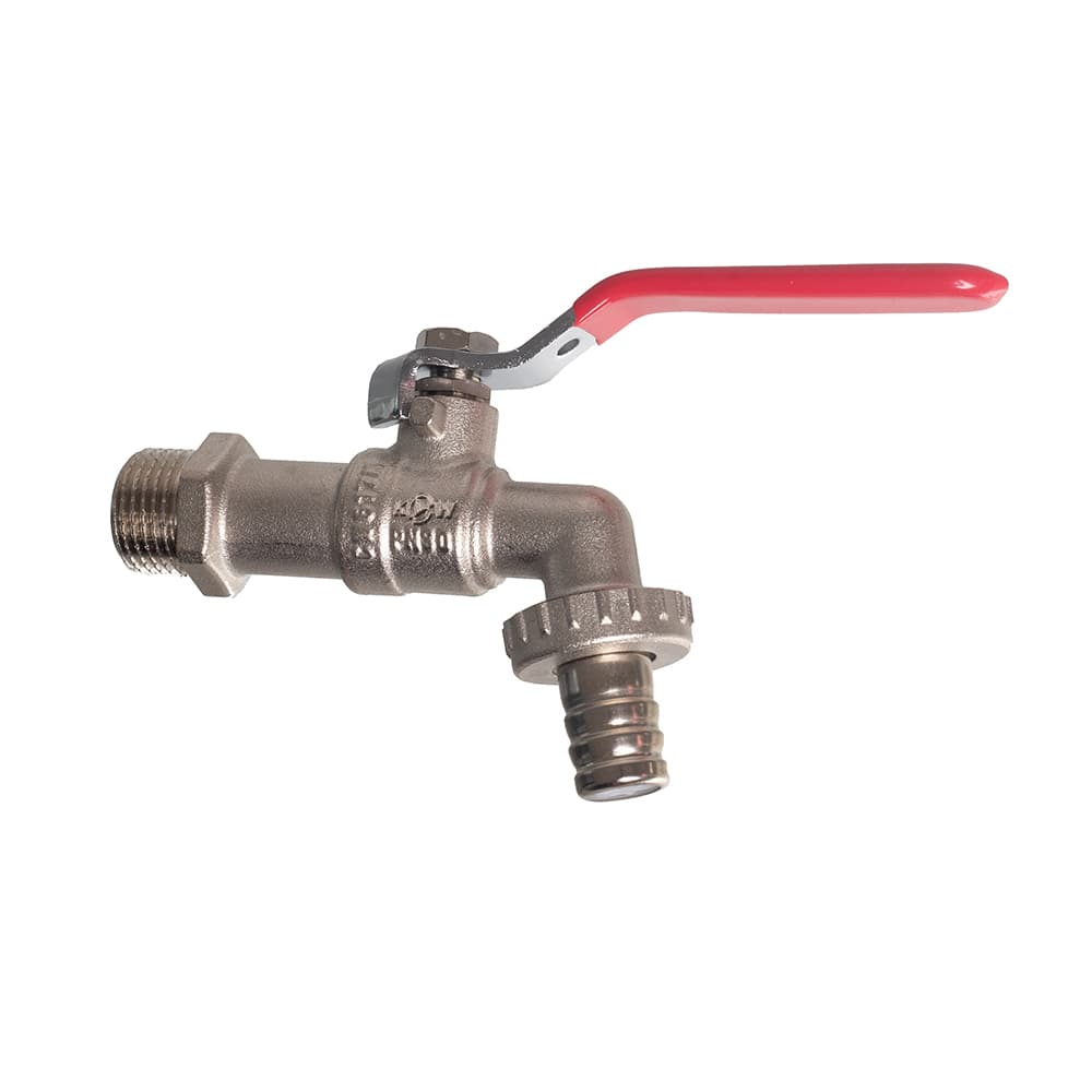 Кран шаровой Kromwell 1/2", НР, для садового шланга, красн. рычаг , никель