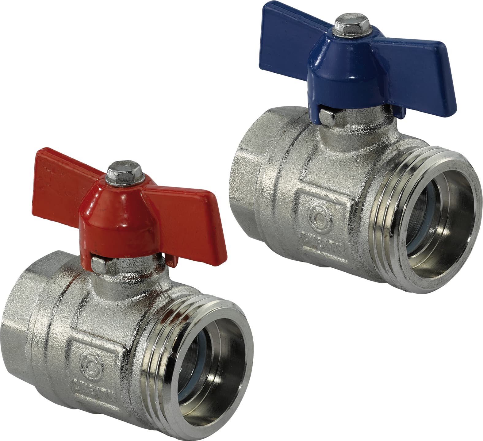 Кран шаровой VARIO 3/4"-1", ВР-НР, красн. и син. бабочка, никелированная латунь, Uponor