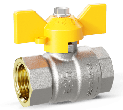 Кран шаровой LD Pride 1 1/4", ВР, желт. бабочка, для газа никель