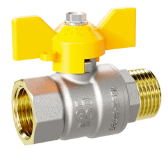 Кран шаровой LD Pride 3/4", ВР-НР, желт. бабочка, для газа никель с биркой