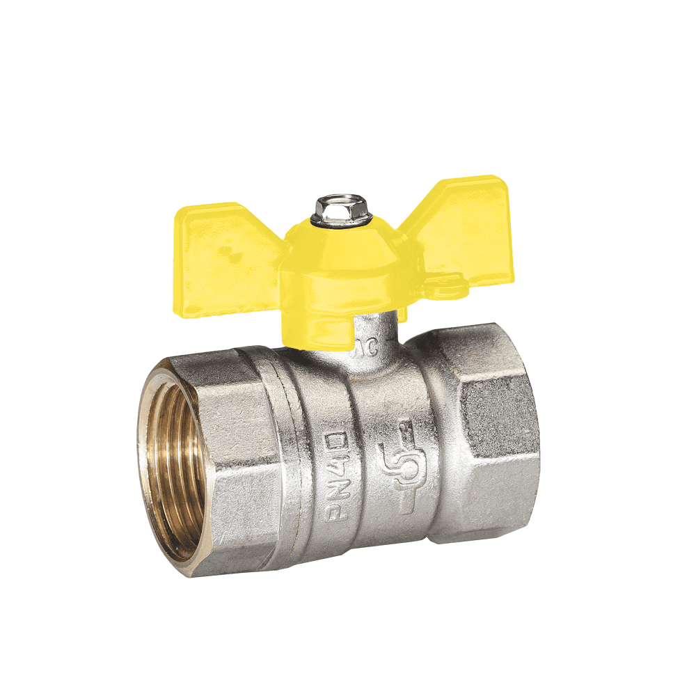 Кран шаровой TEMPER 1 1/4", ВР, желт. бабочка, для газа