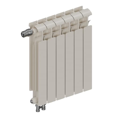 Радиатор биметалл Rifar Ecobuild Ventil 500 6 секций, подкл нижнее левое, RAL 9016 глянцевый