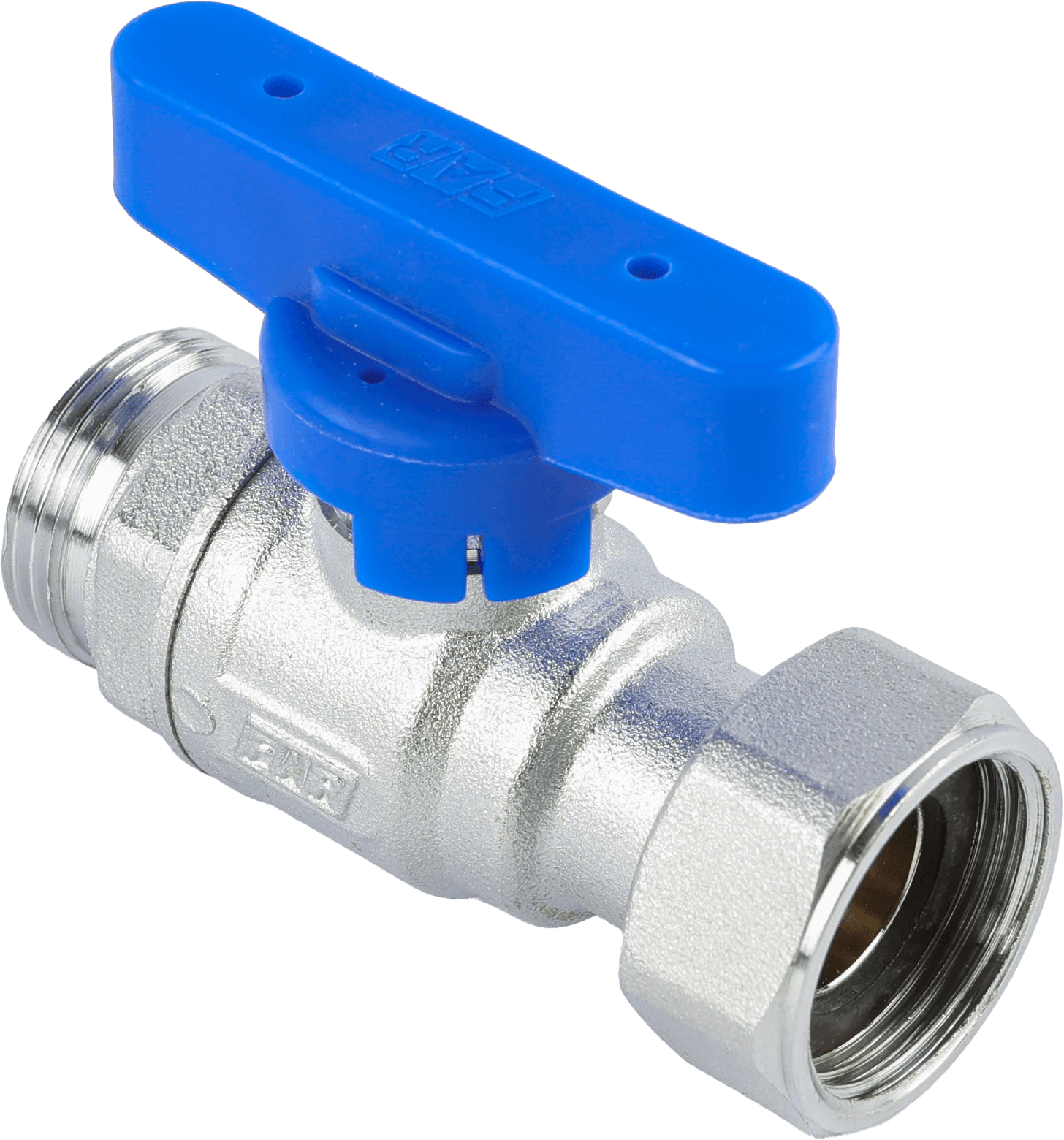 Кран шаровой FAR 3/4", НР-накидная гайка EPDM, син. бабочка, хром