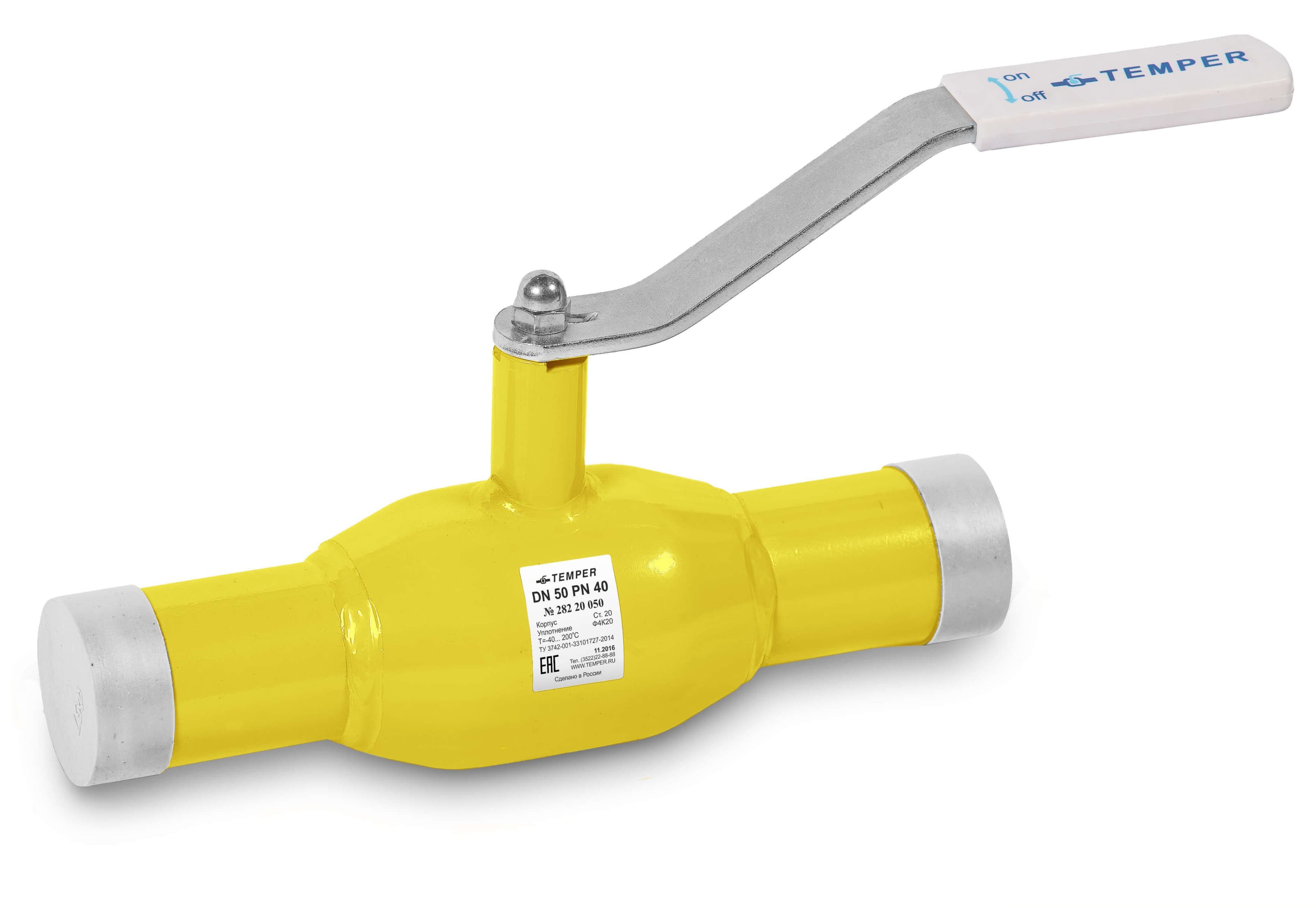 Кран шаровой TEMPER DN80, Pn25 приварка, сталь 20, рычаг, для газа