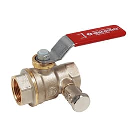 Кран шаровой Giacomini DADO 1/2", ВР, с дренажем, красн. рычаг, никель