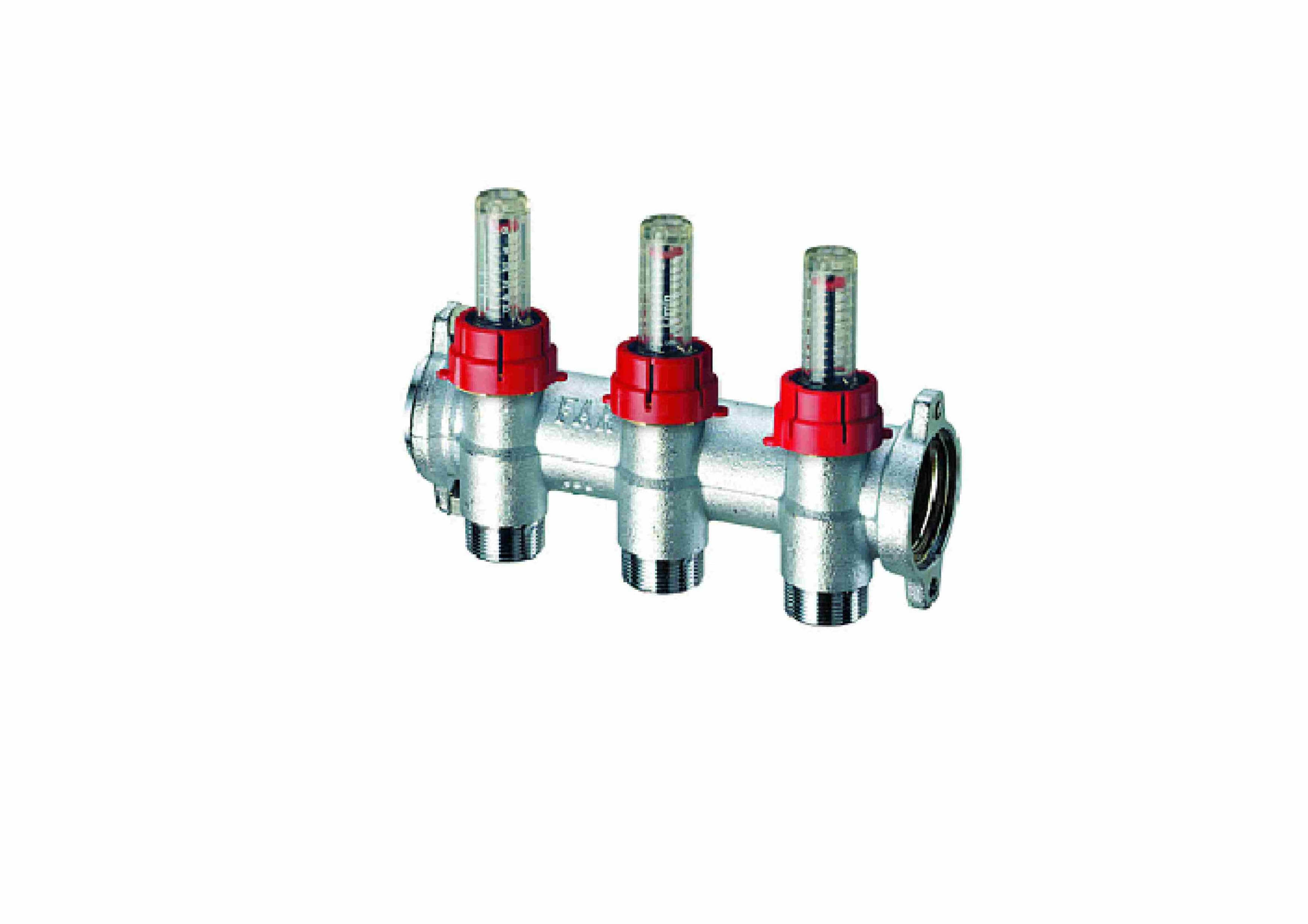 Коллектор запорный фланцевый 1", отв. 3 - 3/4" EUROKONUS, с расходомер.
