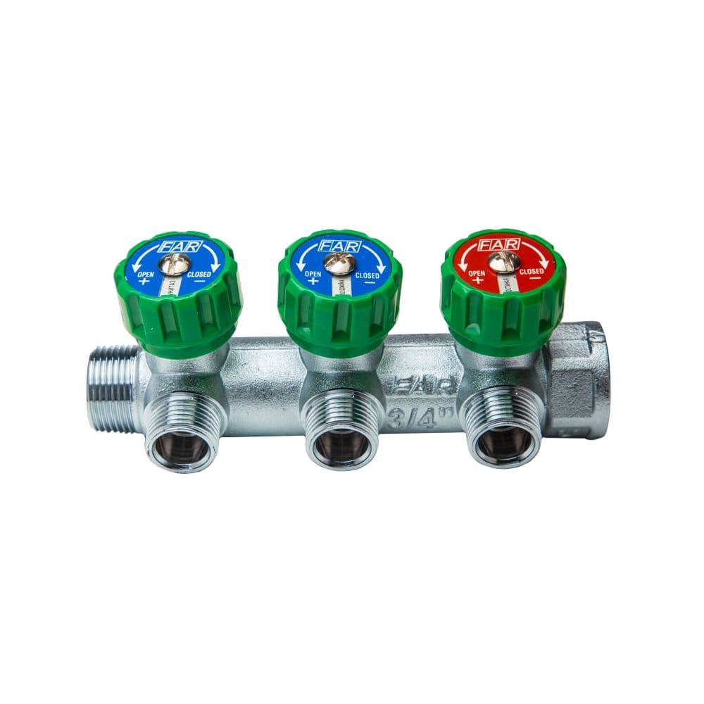 Коллектор регулирующий 3/4", ВР-НР, 3 отвода 1/2", НР, межосевое 45 мм FAR
