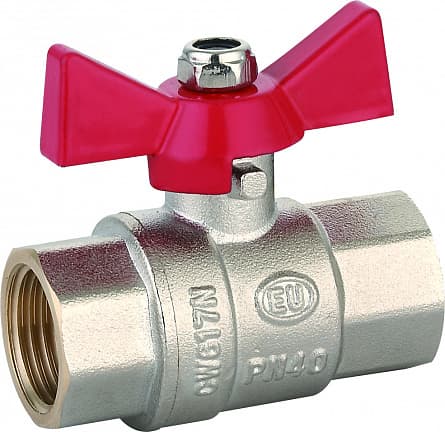 Кран шаровой Euros Grand 3/4", ВР, красн. бабочка, никель