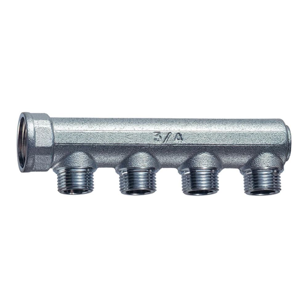 Коллектор концевой 3/4"ВР с 4 отвод. 1/2"НР, межосев.36мм