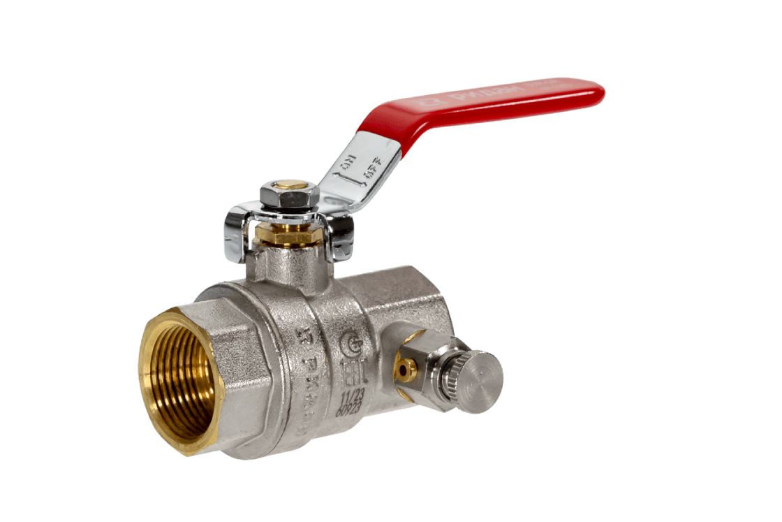 Кран шаровой Ridan BVR-DR 1 1/4", ВР, с дренажем, красн. рычаг