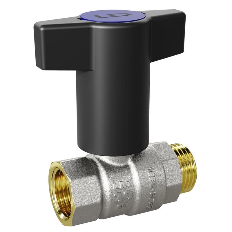 Кран шаровой LD Pride 3/4", ВР-НР, черн. высокая ручка, никель
