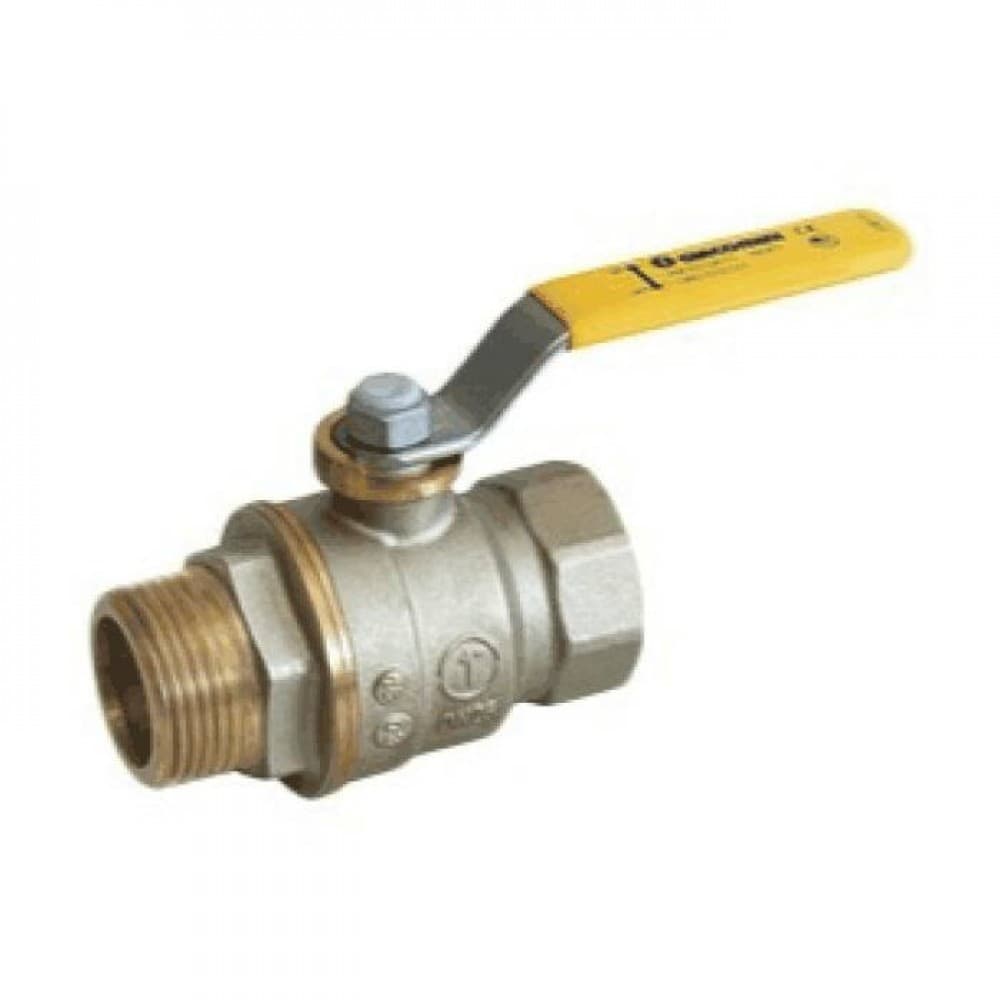 Кран шаровой Giacomini 1/2", ВР, желт. рычаг, для газа, никель