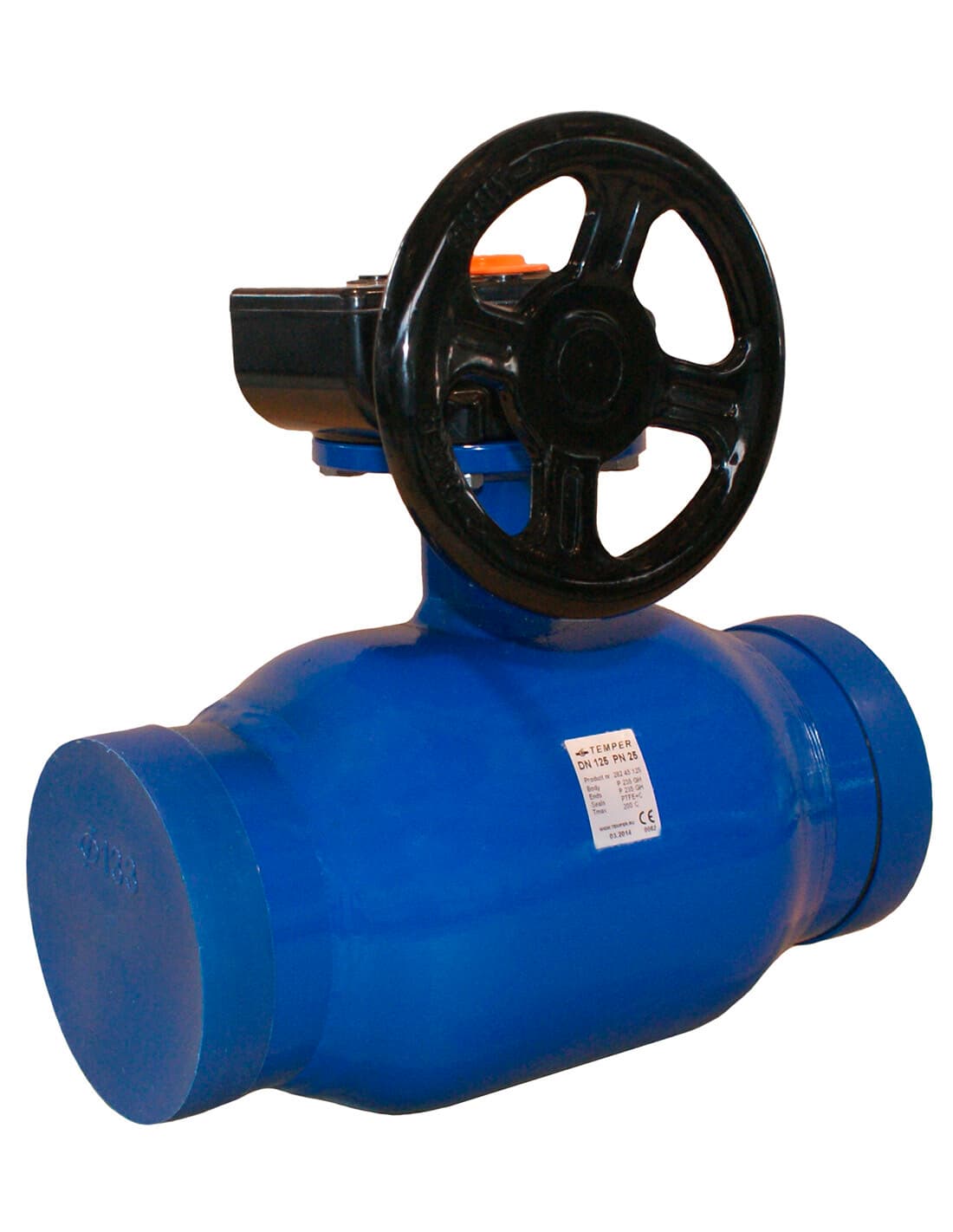 Кран шаровой 282, с редуктором, стальной, DN200, PN25, Kvs 1380 м3/ч, сварка/сварка, рукоятка, стандартнопроходной, Тmax 200°C