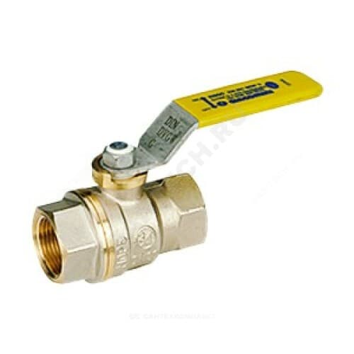 Кран шаровой Giacomini 1 1/4", ВР, желт. рычаг, для газа, никель