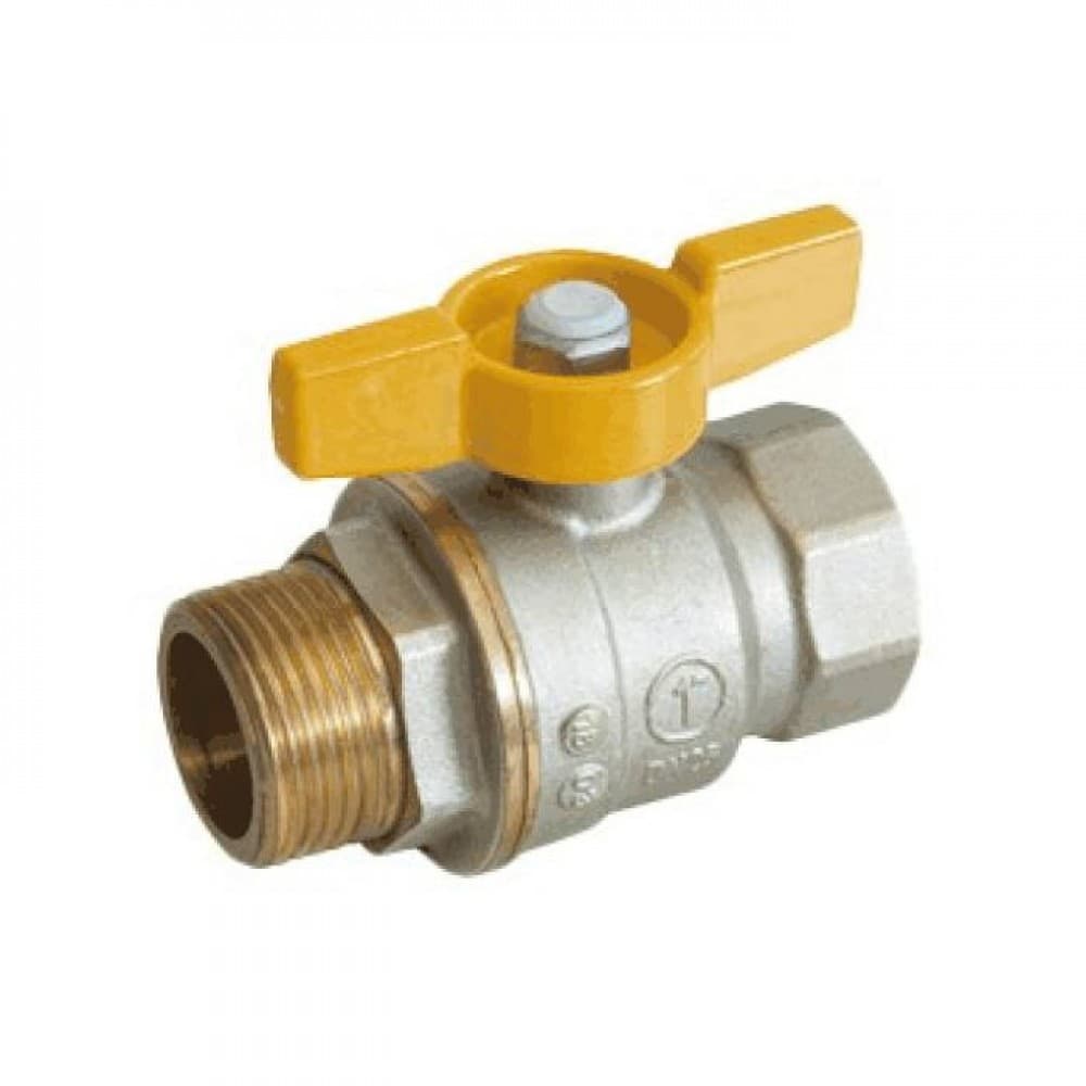 Кран шаровой Giacomini 1 1/4", ВР-НР, желт. бабочка, для газа, никель